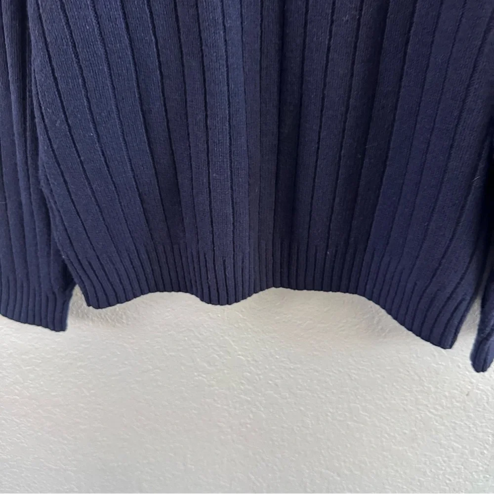 Brooks Brothers Ribbed Mock Neck Henley Wool Sweater Navy Large
